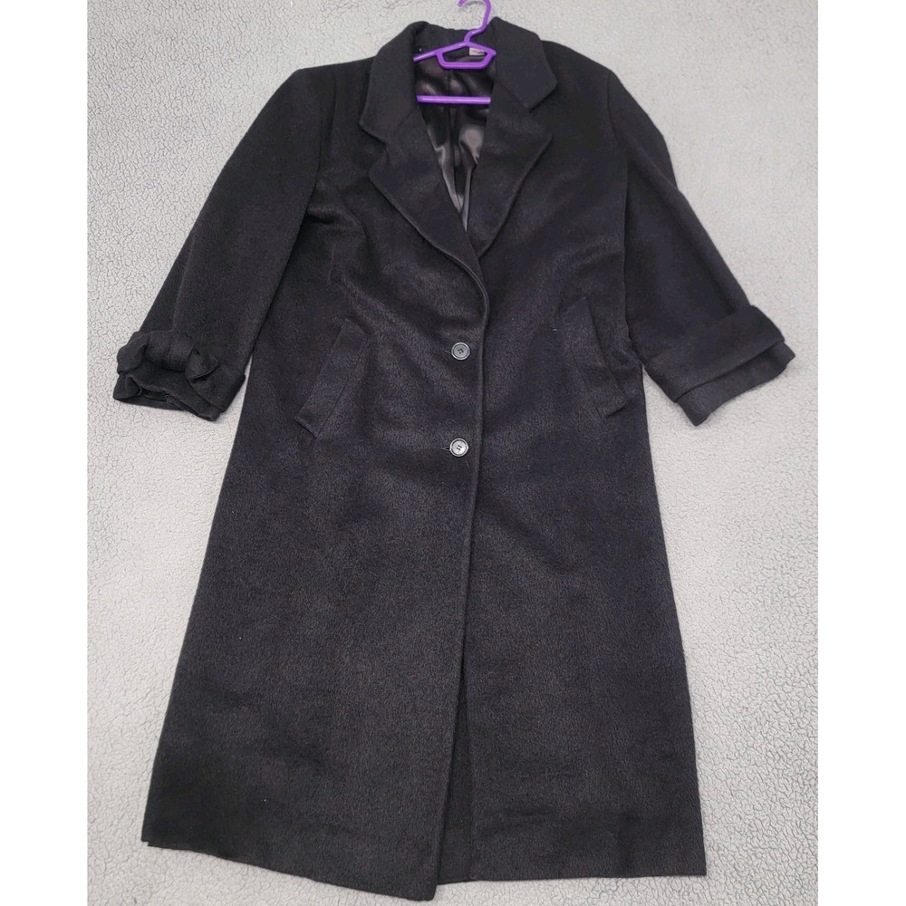 Vintage Overcoat Womens 18 Black Alpaca Wool Blend Button Up Single Breasted
